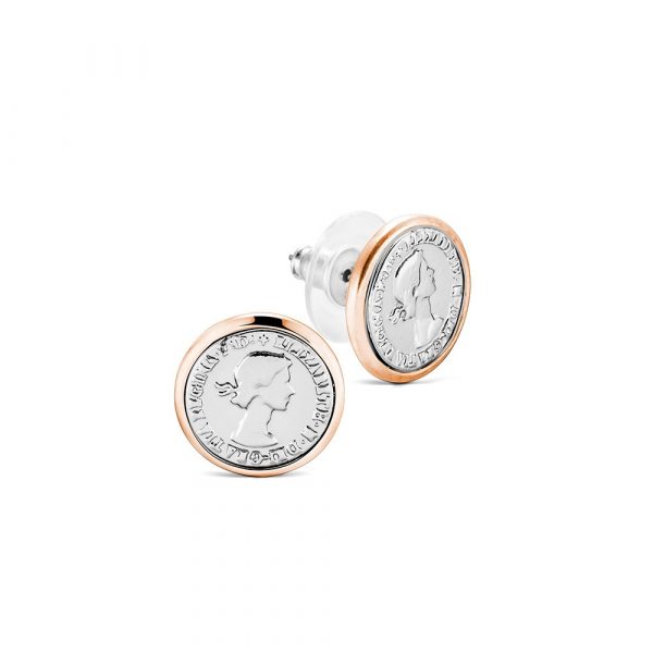 Suzie Coin Studs Rose Gold and Silver