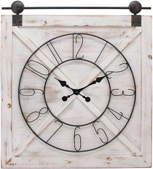 Barn Door Clock in White