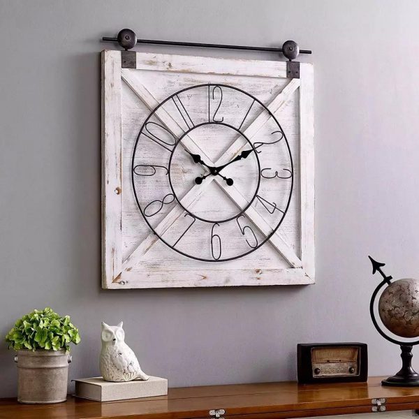 Barn Door Clock in White - Image 3