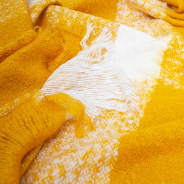 Wren Faux Mohair Throw 130x160cm Mustard & White - Image 3