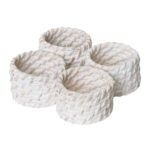 Rattan Napkin Ring Set of 4 Dia=6,H-4 White Wash