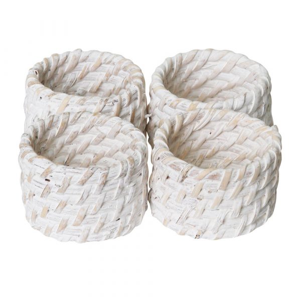 Rattan Napkin Ring Set of 4 Dia=6,H-4 White Wash - Image 2