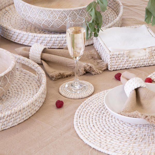 Rattan Napkin Ring Set of 4 Dia=6,H-4 White Wash - Image 5