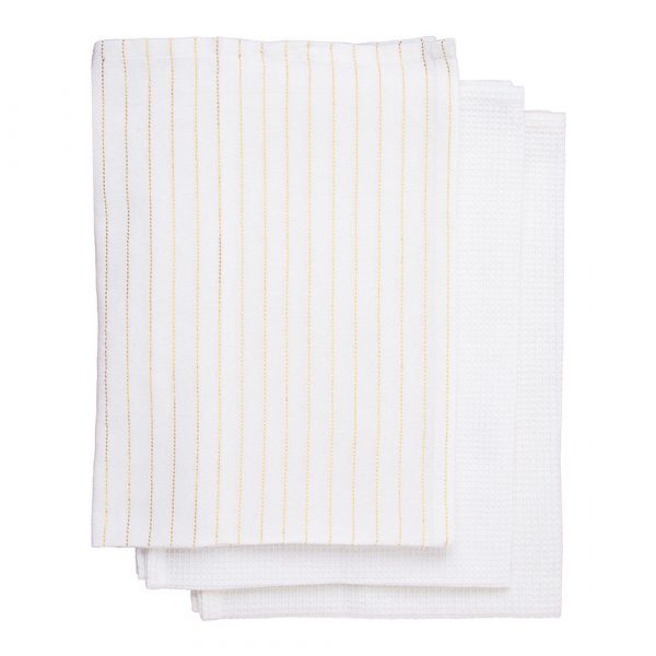 Festive Stripe Tea Towel 50x70cm Gold/White - Image 2