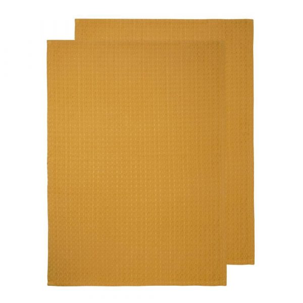 Waffle 2 Pack Tea Towels 50x70cm Mustard - Image 2