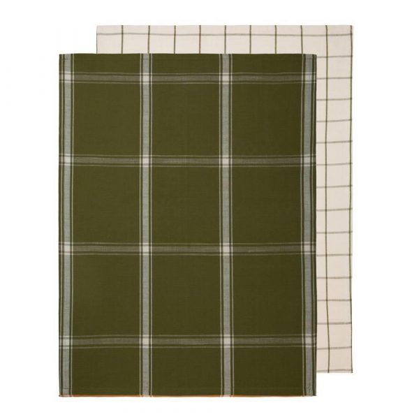 Check 2 Pack Tea Towels 50x70cm Olive & Sand - Image 2