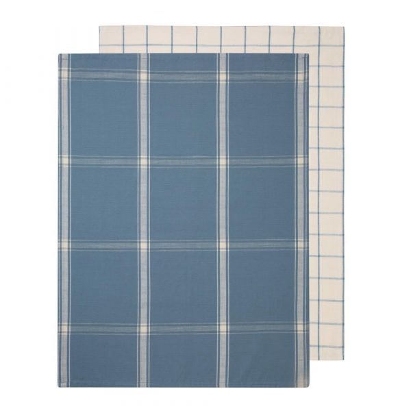 Check 2 Pack Tea Towels 50x70cm Steel Blue & Sand - Image 2