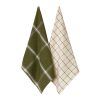 Check 2 Pack Tea Towels 50x70cm Olive & Sand