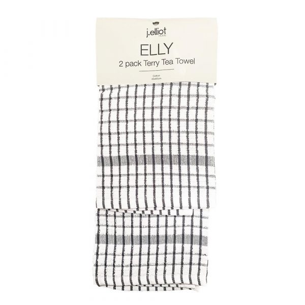 Elly 2 Pack Tea Towel 45x65cm Charcoal