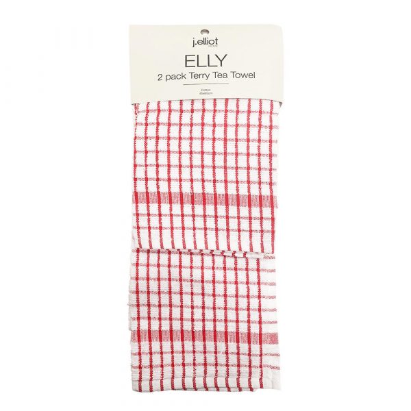 Elly 2 Pack Tea Towel 45x65cm Red