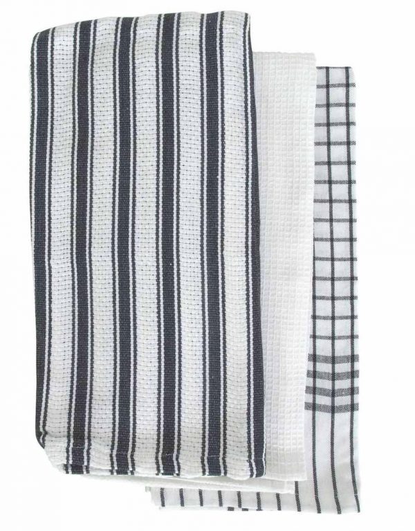 Gardenia 3 Pack Tea Towels 50x70 cm-DN Charcoal