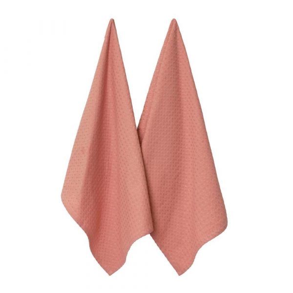 Waffle 2 Pack Tea Towels 50x70cm Clay Pink