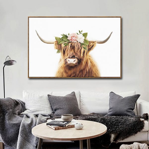 Highland Bull Flower Garland Artwork - Image 2