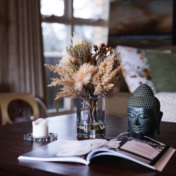 Dried Banksia & Pampas Arrangement in Glass Vase - Image 2