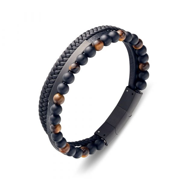 Dusty Stainless Steel Beaded Black Bangle