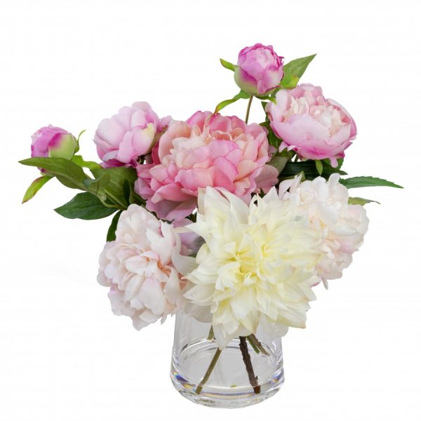 Peony & Dahlia Glass Arrangment