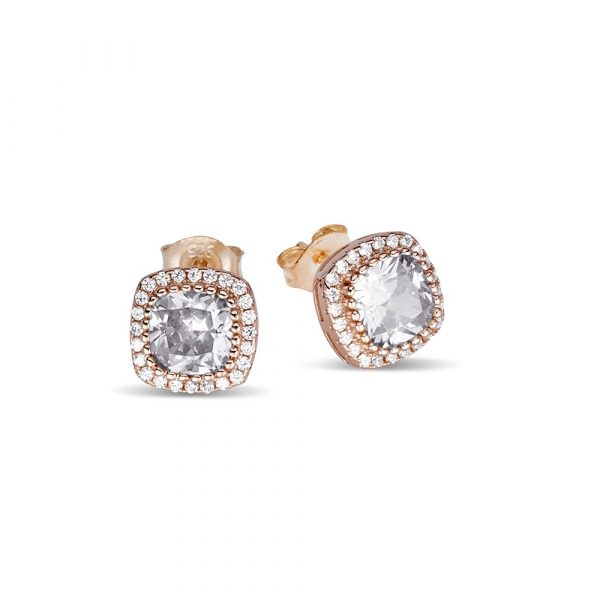 Princess Rose Gold CZ Stud Earrings